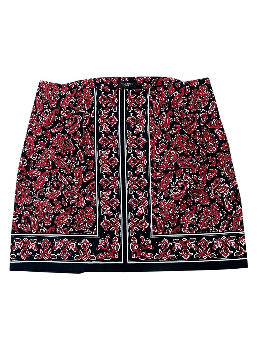 Talbots Plus Size 18W Bandana Paisley Print Cotton Blend Skirt American Navy Red